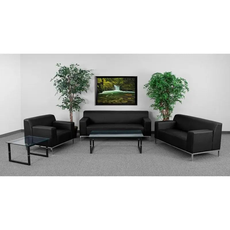 Chancellor "Geri" Black Leather Sofa Set, 3pcs iHome Studio