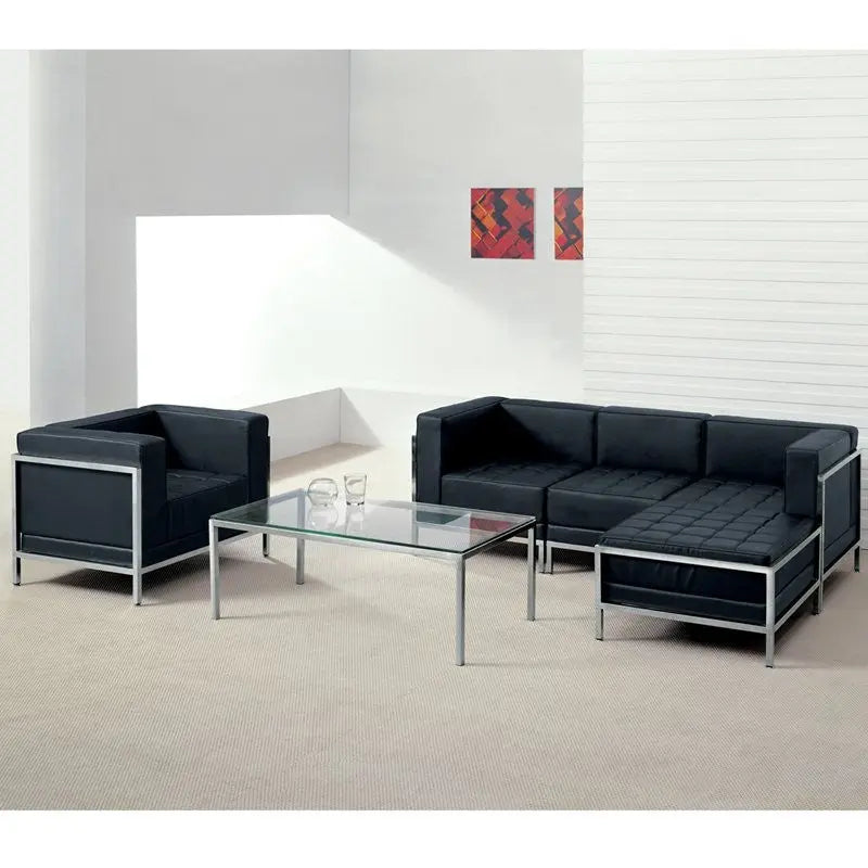 Chancellor "Gwen" Black Leather Left Corner Reception/Guest Chair w/Encasing Frame iHome Studio