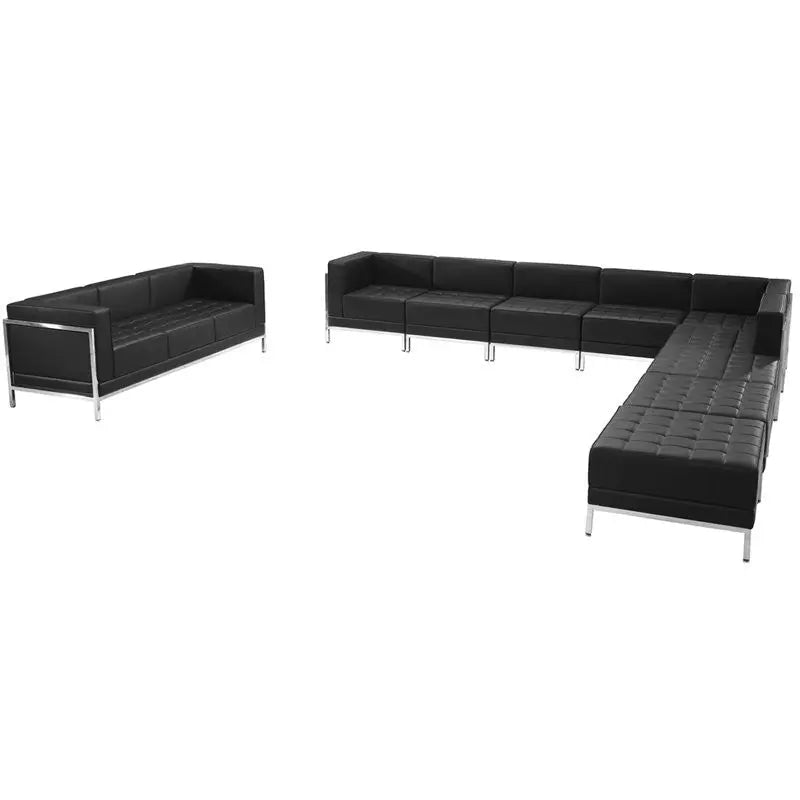 Chancellor "Gwen" Black Leather Sectional & Sofa Set 19, 10pcs iHome Studio