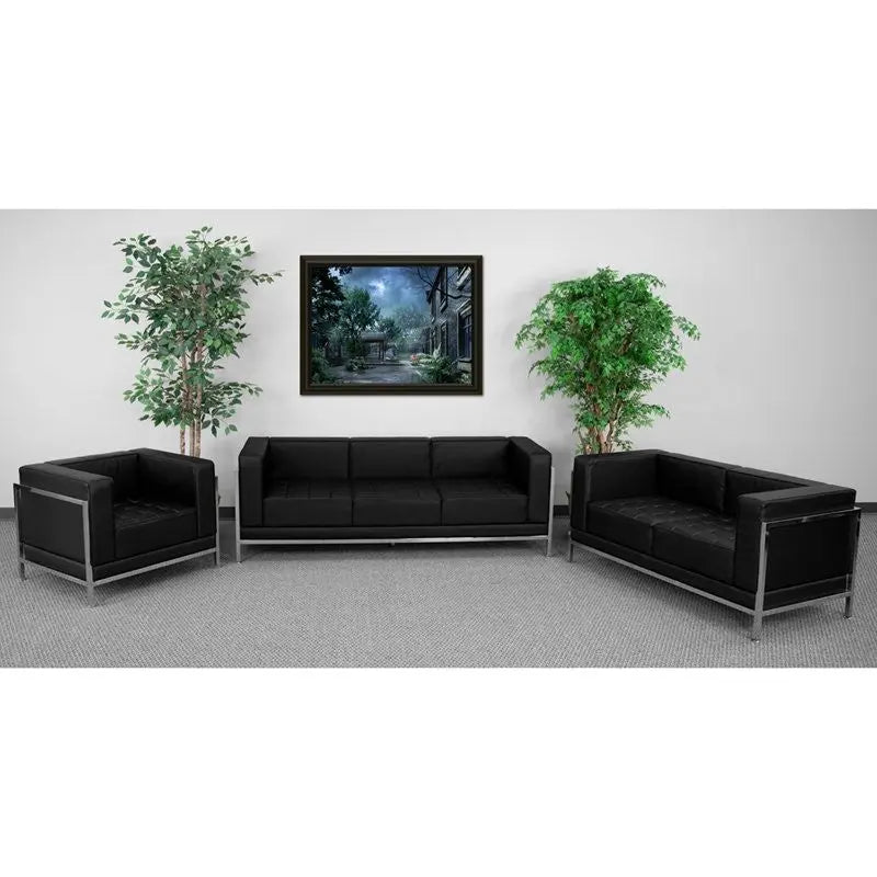 Chancellor "Gwen" Black Leather Sofa Set 1, 3pcs iHome Studio