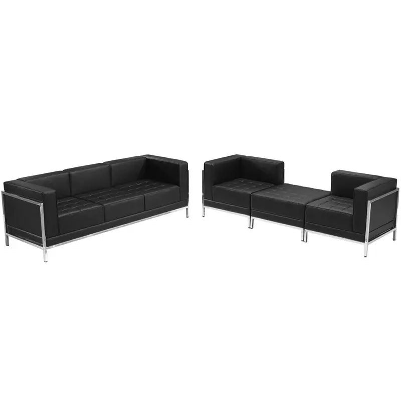 Chancellor "Gwen" Black Leather Sofa & Lounge Chair Set 15, 4pcs iHome Studio