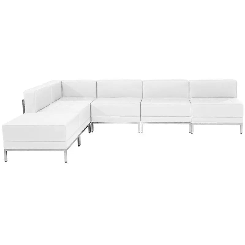 Chancellor "Gwen" White Leather Sectional Configuration 10, 6pcs iHome Studio