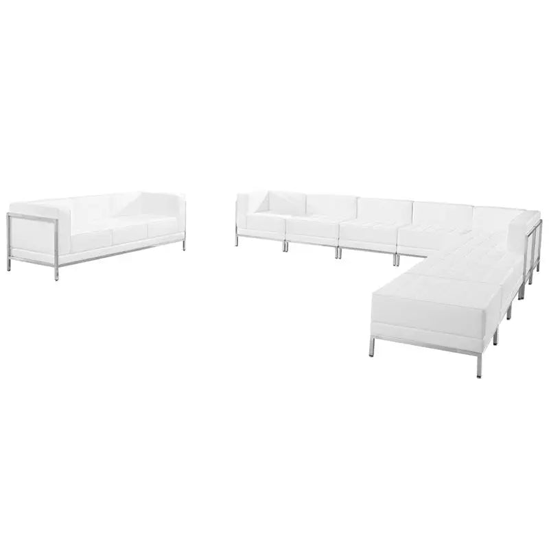 Chancellor "Gwen" White Leather Sectional & Sofa Set 19, 10pcs iHome Studio