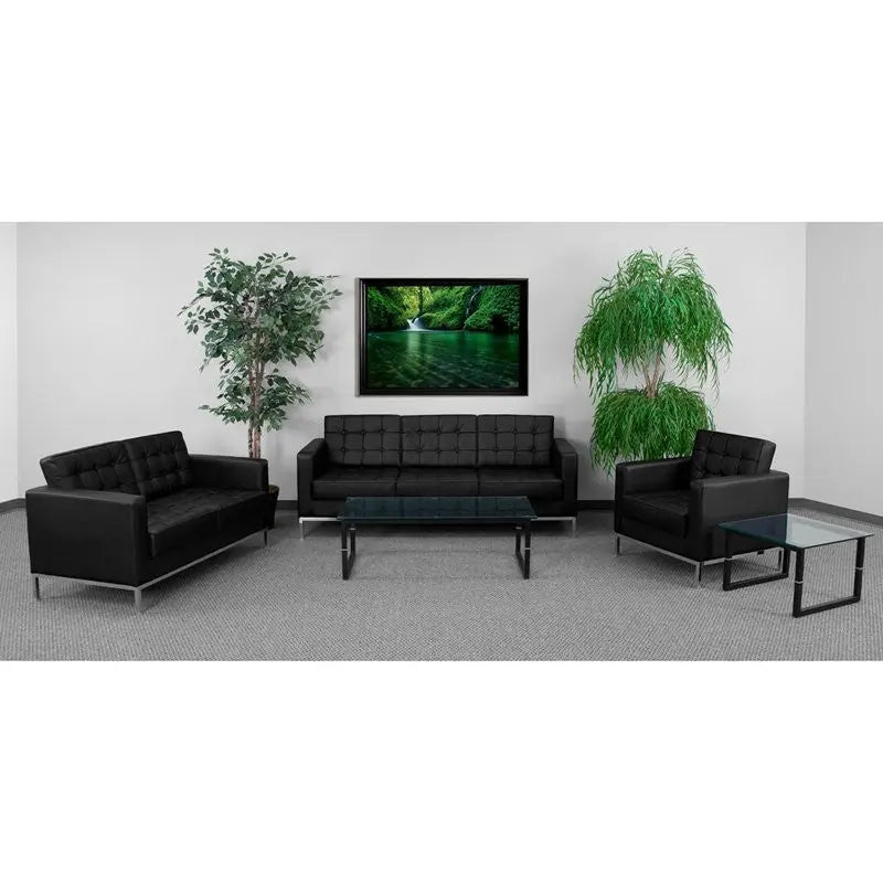 Chancellor "Iris" Black Leather Sofa Set iHome Studio