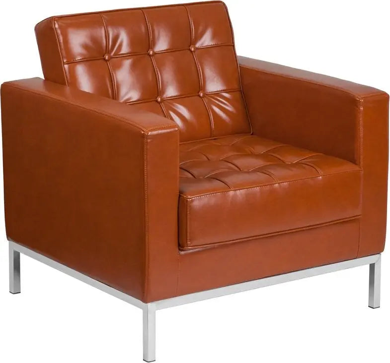 Chancellor "Iris" Cognac Leather Reception/Guest Chair w/Stainless Steel Frame iHome Studio