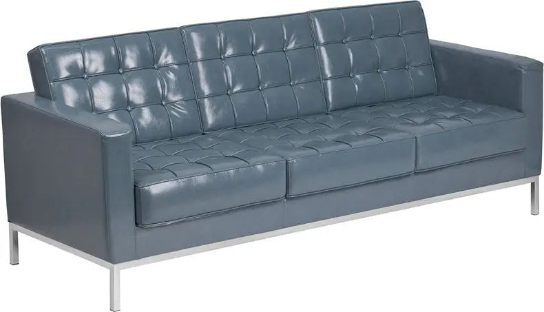 Chancellor "Iris" Gray Leather Sofa with Stainless Steel Frame iHome Studio