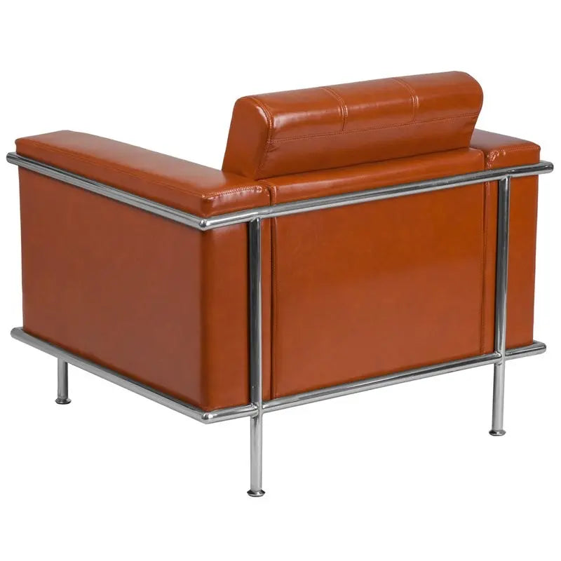 Chancellor "Irma" Cognac Leather Reception/Guest Chair w/Encasing Frame iHome Studio