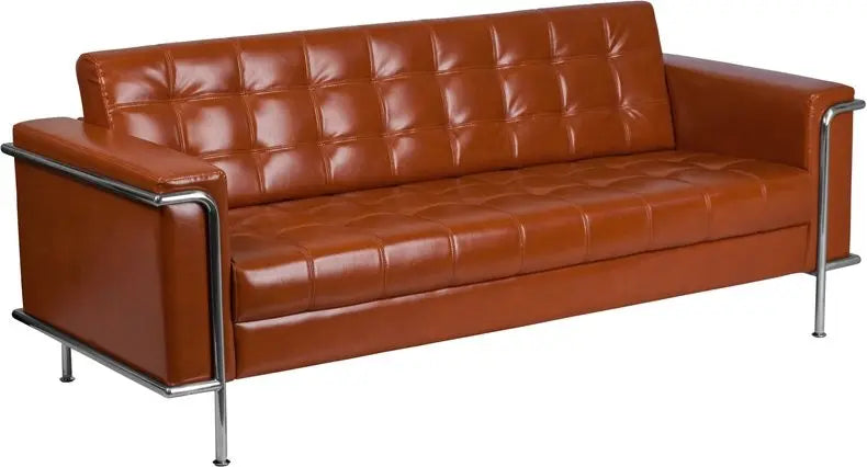 Chancellor "Irma" Cognac Leather Sofa with Encasing Frame iHome Studio