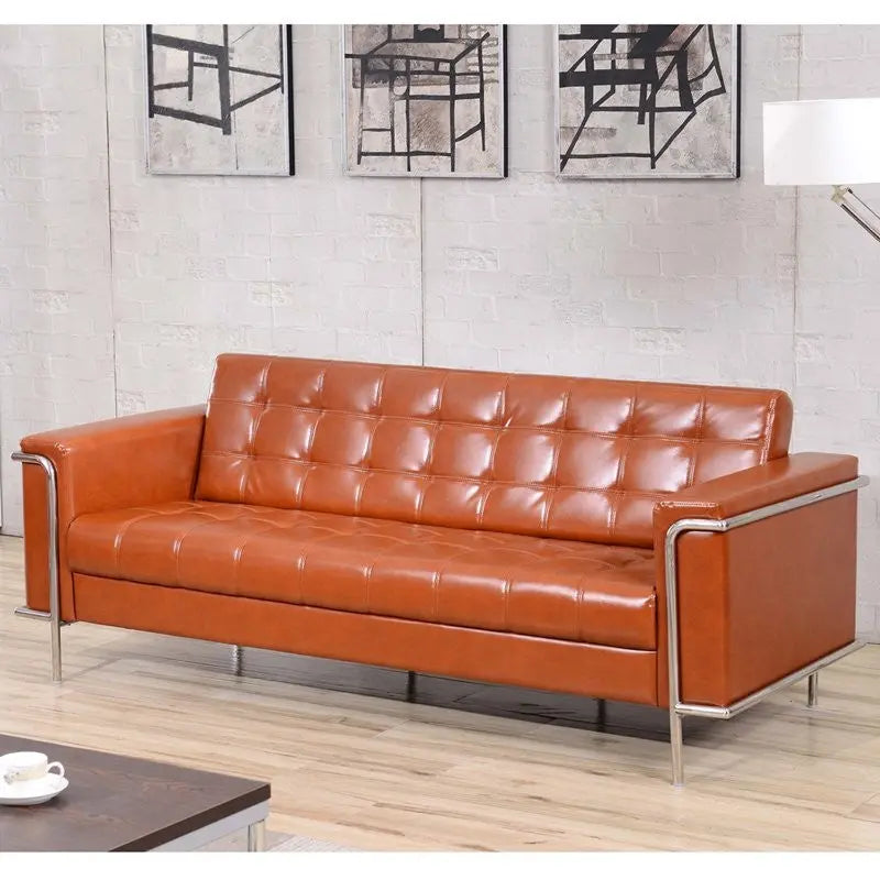 Chancellor "Irma" Cognac Leather Sofa with Encasing Frame iHome Studio