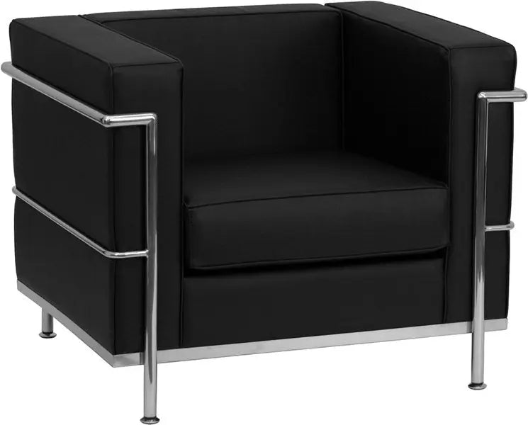 Chancellor "Jacy" Black Leather Durable  Reception/Guest Chair w/Encasing Frame iHome Studio