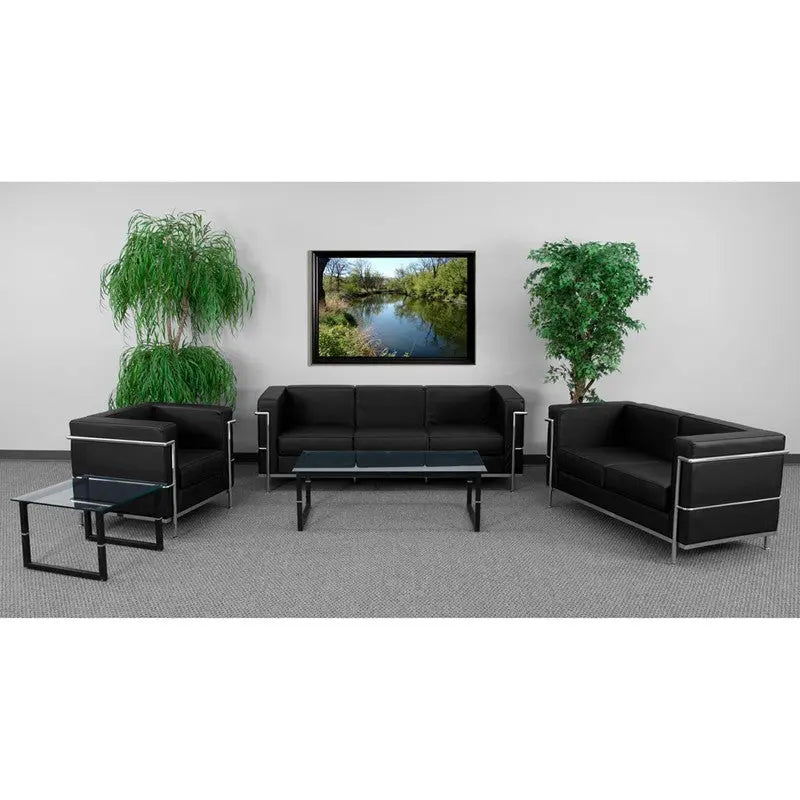 Chancellor "Jacy" Black Leather Sofa with Encasing Frame iHome Studio