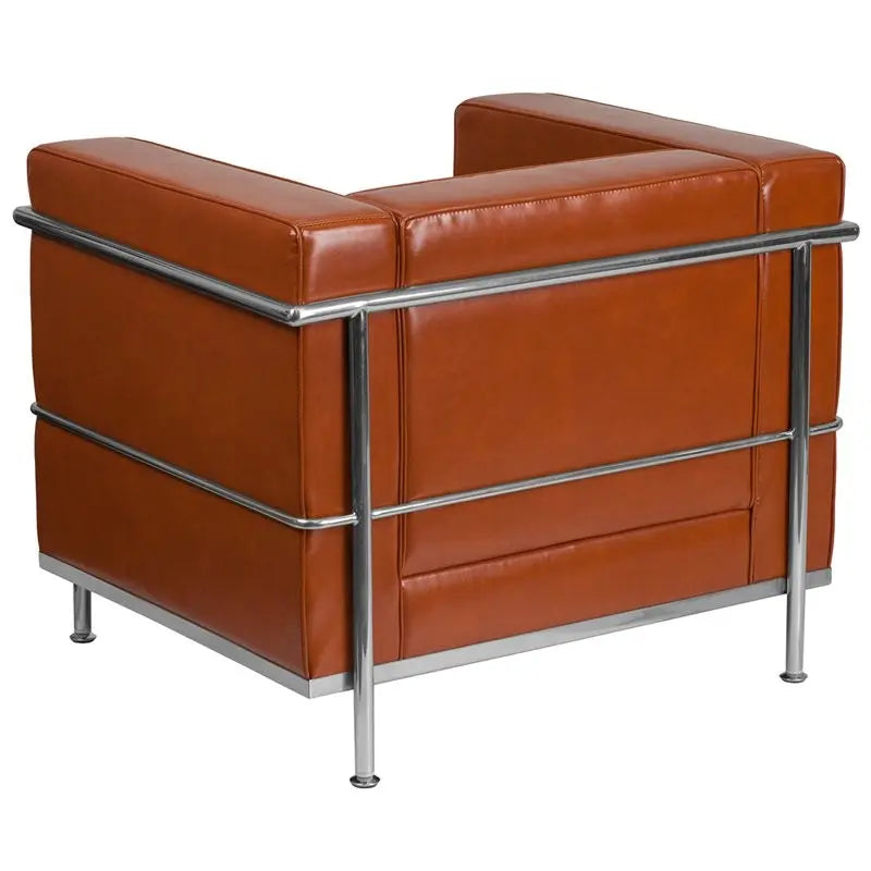 Chancellor "Jacy" Cognac Leather Modern Reception/Guest Chair w/Encasing Frame iHome Studio