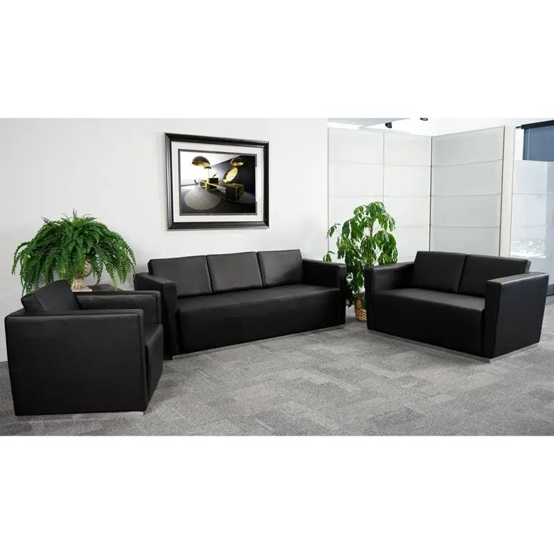 Chancellor "Jade" Black Leather Sofa with Stainless Steel Base iHome Studio