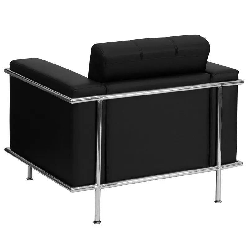 Chancellor Black Leather Reception/Guest Chair w/Encasing Frame iHome Studio