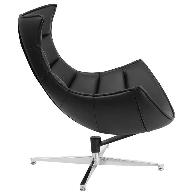 Chancellor Black Leather Swivel Modern Reception/Guest Cocoon Chair iHome Studio