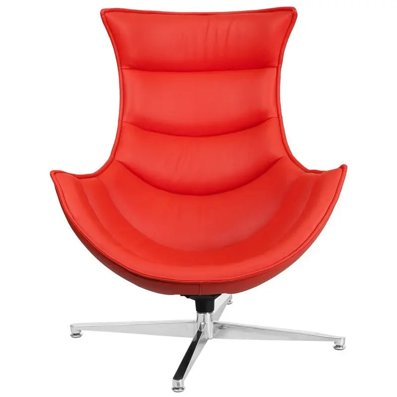 Chancellor Red Leather Swivel Modern Reception/Guest Cocoon Chair iHome Studio