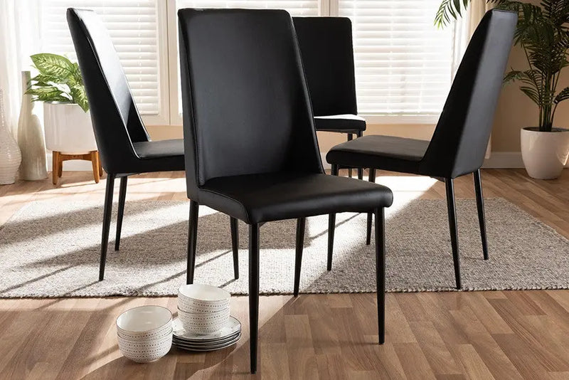 Chandelle Black Faux Leather Upholstered Dining Chair - 4pcs iHome Studio