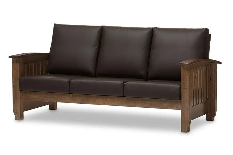 Charlotte Faux Leather 3-Seater Sofa, Dark Brown iHome Studio
