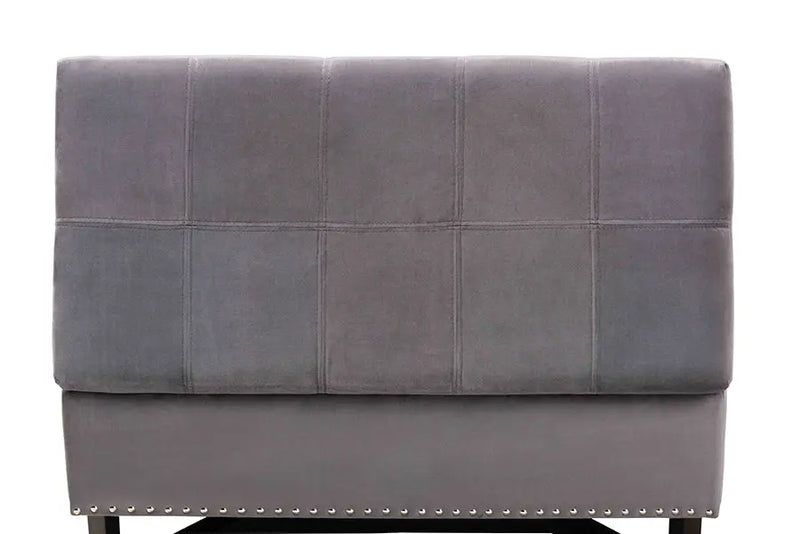 Charlotte Grey Velvet Fabric Upholstered/Dark Brown Finished Wood Storage Ottoman iHome Studio