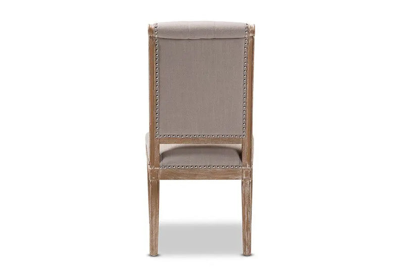 Charmant Beige Fabric Upholstered Weathered Oak Wood Dining Chair - 1pc iHome Studio