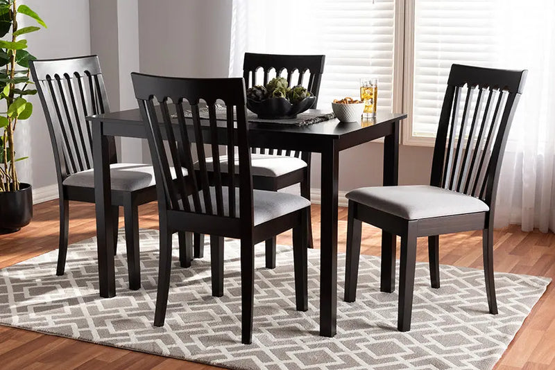 Chico Gray Fabric Upholstered Espresso Brown Finished Wood 5pcs Dining Set iHome Studio