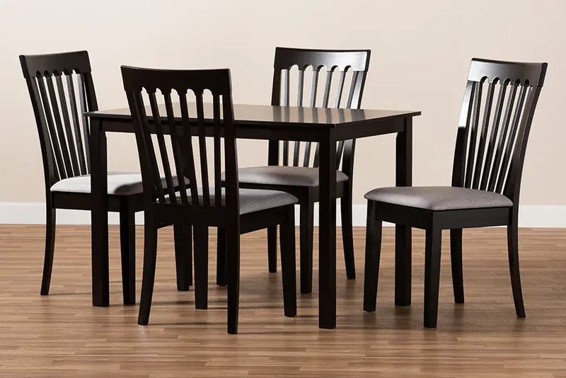 Chico Gray Fabric Upholstered Espresso Brown Finished Wood 5pcs Dining Set iHome Studio