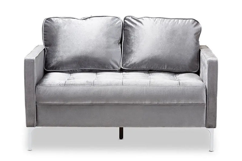 Clara Grey Velvet Fabric Upholstered 2-Seater Loveseat iHome Studio