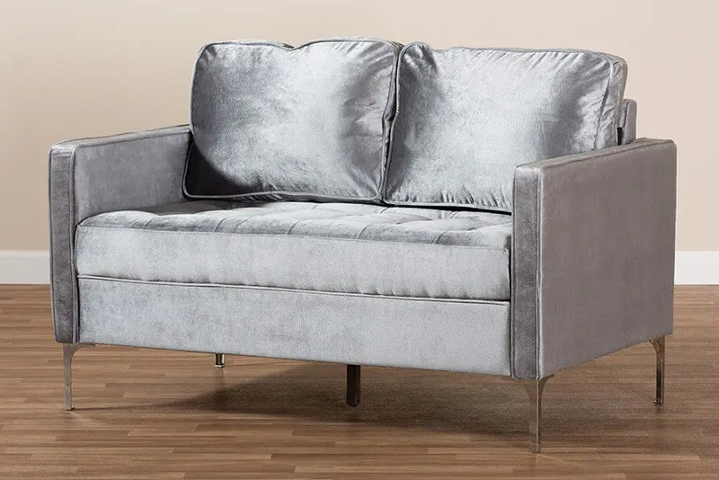 Clara Grey Velvet Fabric Upholstered 2-Seater Loveseat iHome Studio