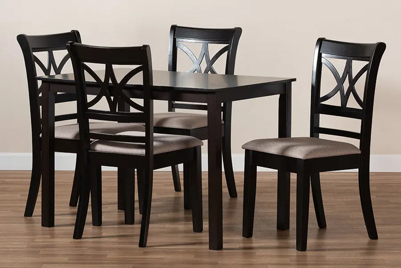 Claremont Sand Fabric Upholstered/Espresso Brown Finished Wood 5pcs Dining Set iHome Studio