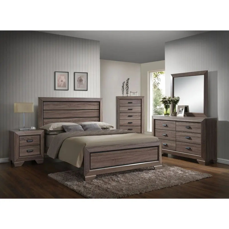 Clarissa King Bed w/Raised Molding Trim & Grooved Panels, Weathered Gray Grain iHome Studio