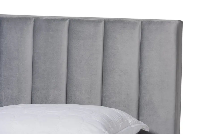 Claudia Gray Velvet Fabric Panel Bed w/Channel Tufted Headboard (King) iHome Studio