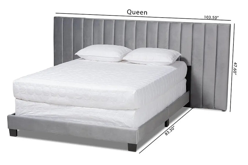 Claudia Gray Velvet Fabric Panel Bed w/Extra Wide Channel Headboard (Queen) iHome Studio