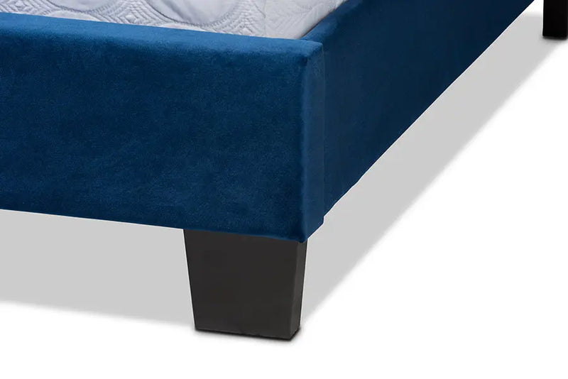 Claudia Navy Blue Velvet Fabric Panel Bed w/Extra Wide Channel Headboard (Queen) iHome Studio