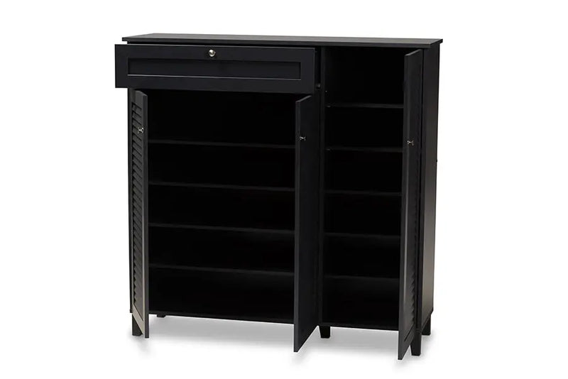 Clevedon Dark Grey Finished 11-Shelf Wood Shoe Storage Cabinet w/Drawer iHome Studio