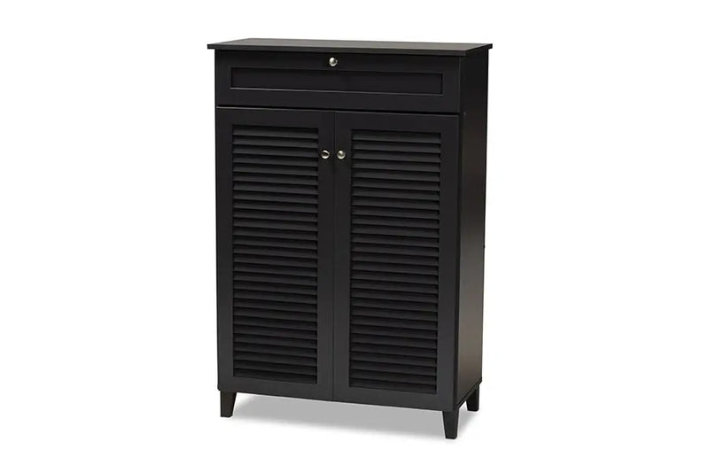 Clevedon Dark Grey Finished 5-Shelf Wood Shoe Storage Cabinet w/Drawer iHome Studio