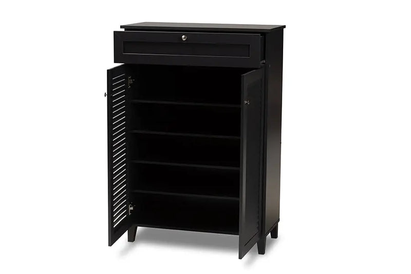 Clevedon Dark Grey Finished 5-Shelf Wood Shoe Storage Cabinet w/Drawer iHome Studio