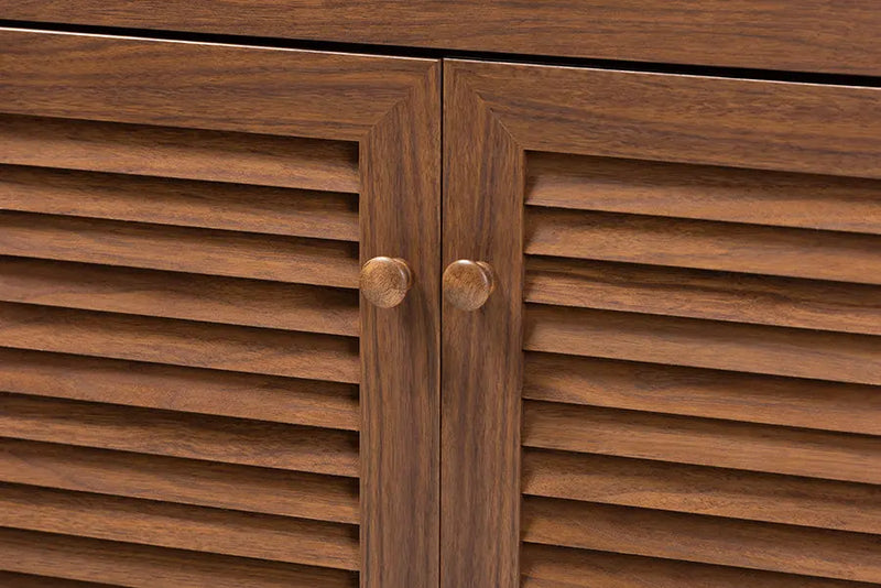 Clevedon Walnut Finished 4-Shelf Wood Shoe Storage Cabinet w/Drawer iHome Studio