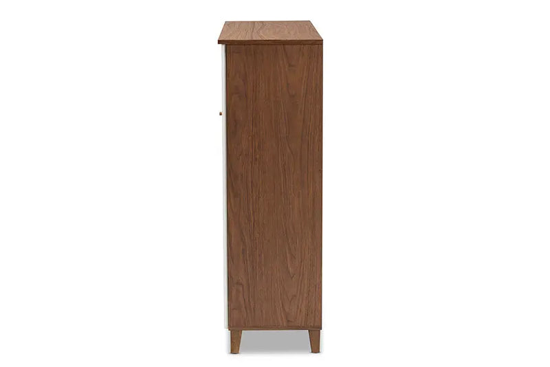 Clevedon Walnut Finished/White Door 11-Shelf Wood Shoe Storage Cabinet w/Drawer iHome Studio
