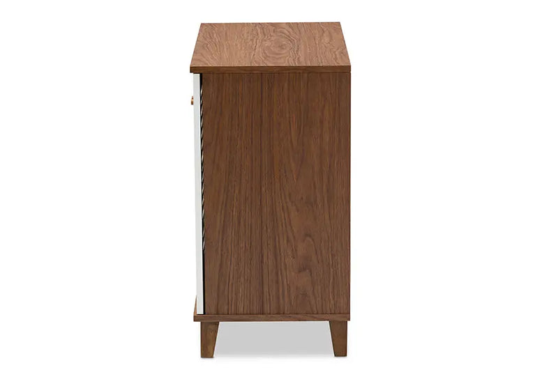 Clevedon White/Walnut Finished 4-Shelf Wood Shoe Storage Cabinet iHome Studio
