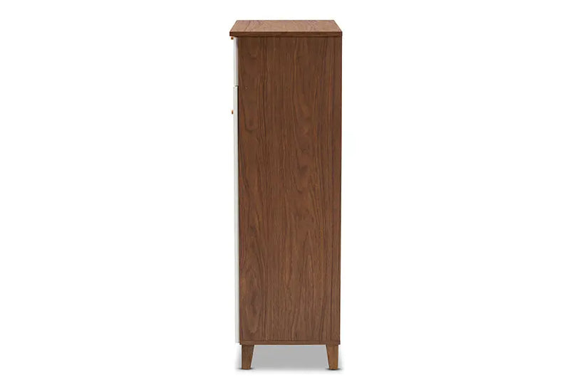 Clevedon White/Walnut Finished 5-Shelf Wood Shoe Storage Cabinet w/Drawer iHome Studio