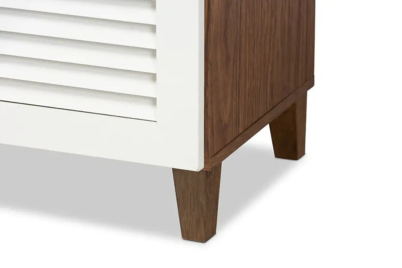 Clevedon White/Walnut Finished 5-Shelf Wood Shoe Storage Cabinet w/Drawer iHome Studio