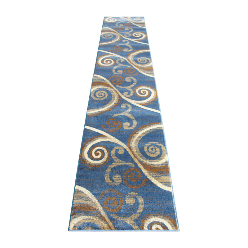 Clifton Collection 2' x 11' Blue Abstract Area Rug - Olefin Rug with Jute Backing iHome Studio