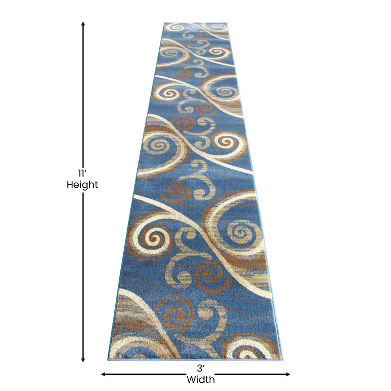 Clifton Collection 2' x 11' Blue Abstract Area Rug - Olefin Rug with Jute Backing iHome Studio