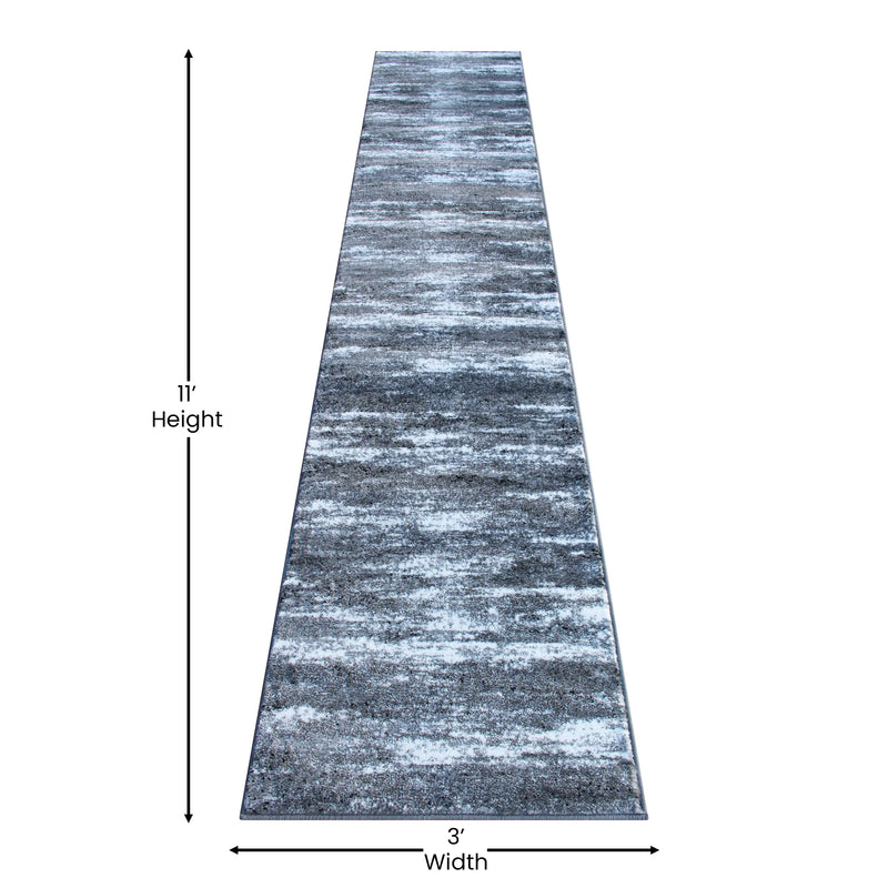 Clifton Collection 2' x 11' Distressed Gray Olefin Area Rug with Jute Backing iHome Studio