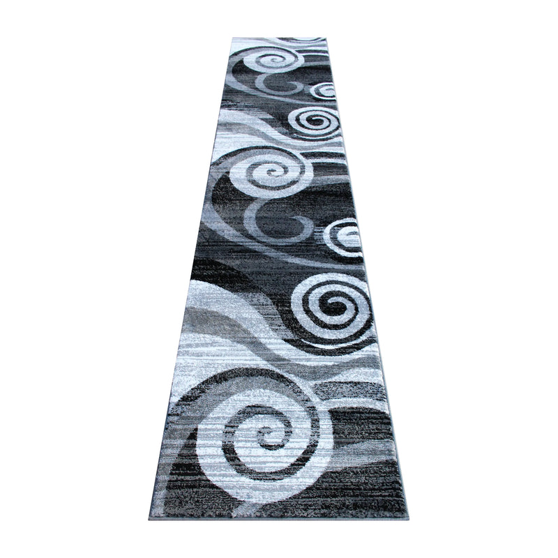 Clifton Collection 2' x 11' Gray Swirl Patterned Olefin Area Rug with Jute Backing iHome Studio