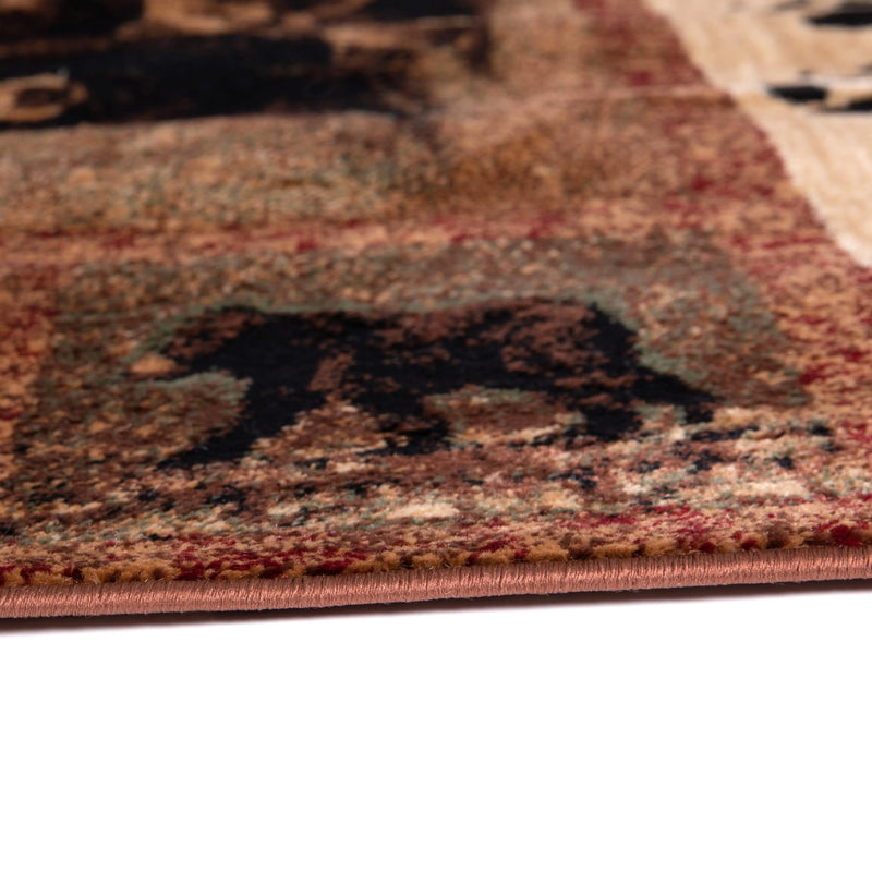 Clifton Collection 2' x 11' Mother Bear & Cubs Nature Themed Olefin Area Rug with Jute Backing iHome Studio