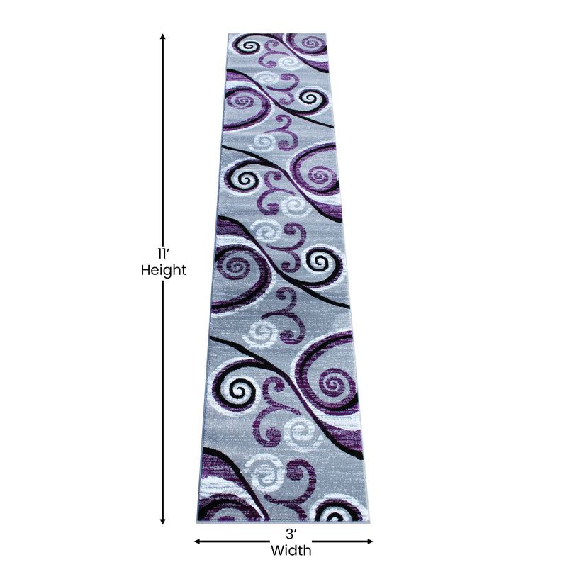 Clifton Collection 2' x 11' Purple Abstract Area Rug - Olefin Rug with Jute Backing iHome Studio