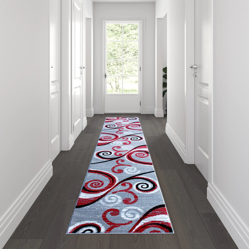 Clifton Collection 2' x 11' Red Abstract Area Rug - Olefin Rug with Jute Backing iHome Studio