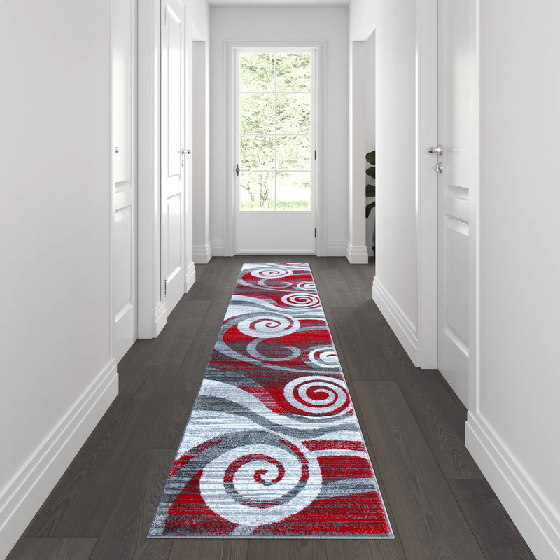 Clifton Collection 2' x 11' Red Swirl Patterned Olefin Area Rug with Jute Backing iHome Studio