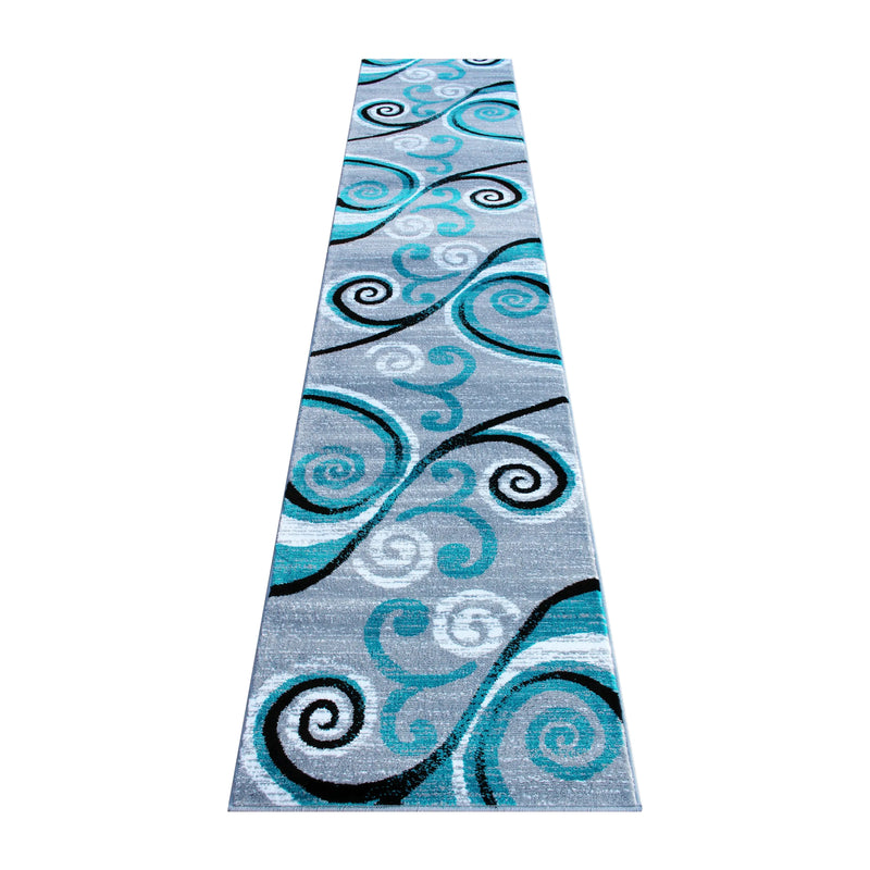 Clifton Collection 2' x 11' Turquoise Abstract Area Rug - Olefin Rug with Jute Backing iHome Studio